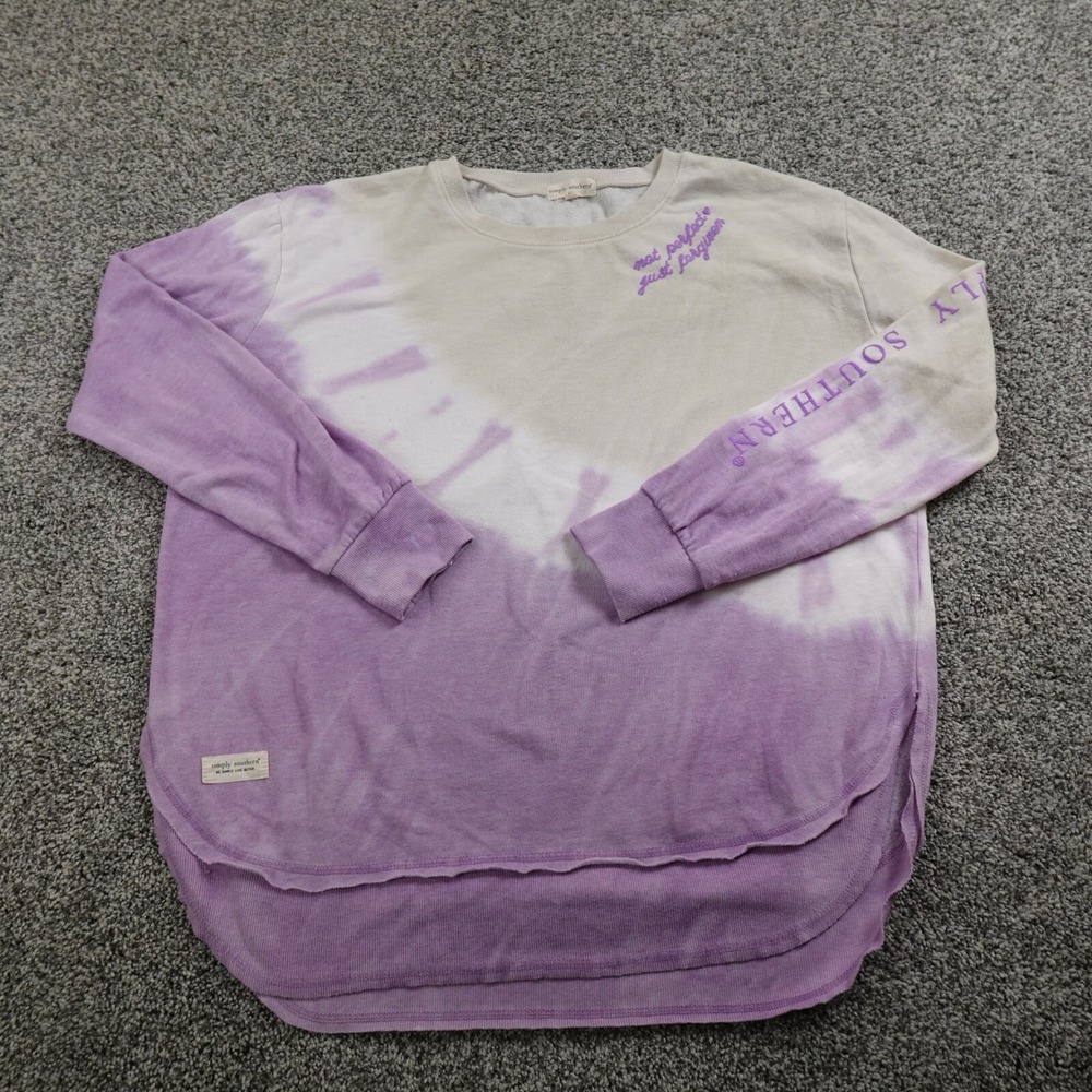 Simply Southern Sweater Womens‎ M Purple Tie Dye Pullover Crewneck Sweatshirt